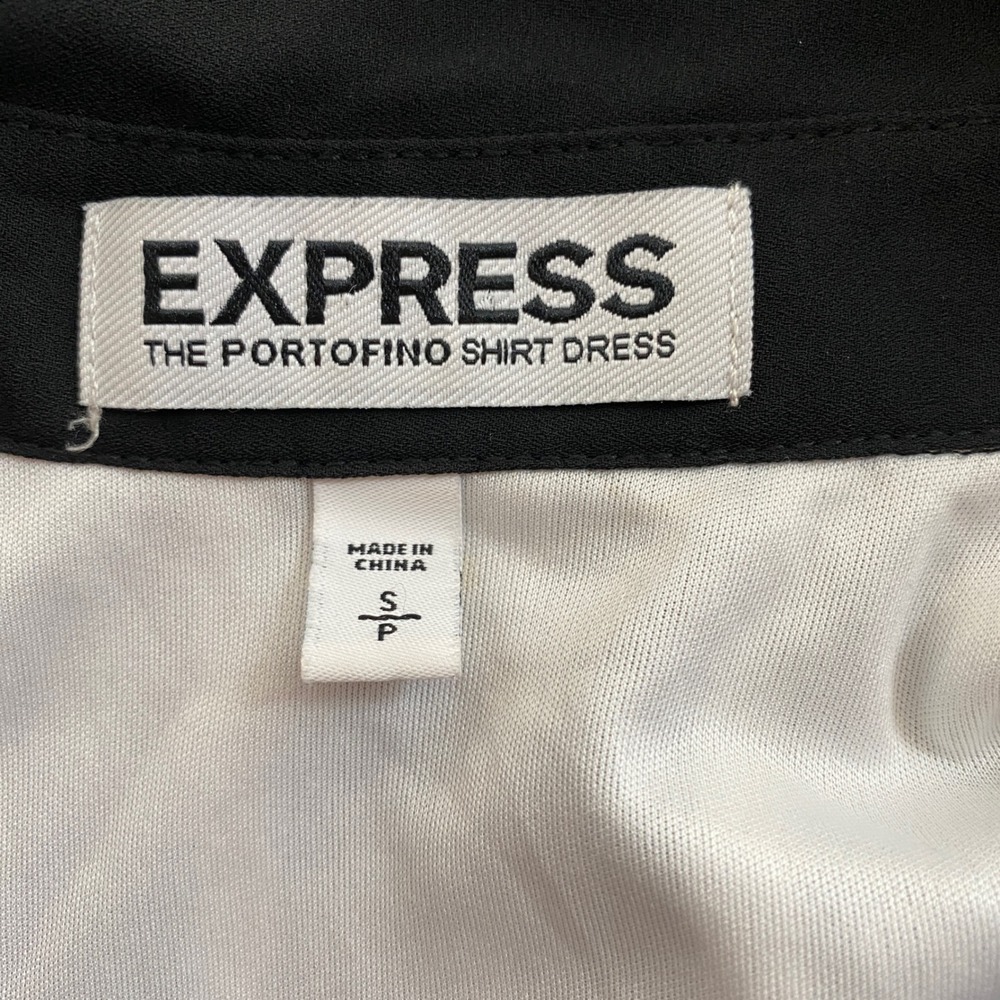 Express The Portofino Shirt Dress S Black White Striped Long Roll Tab Sleeve - Picture 5 of 14